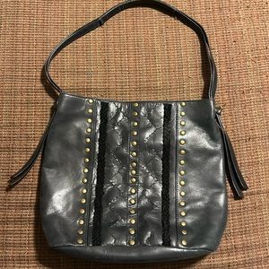 Lucky Brand Black Leather Bucket Handbag